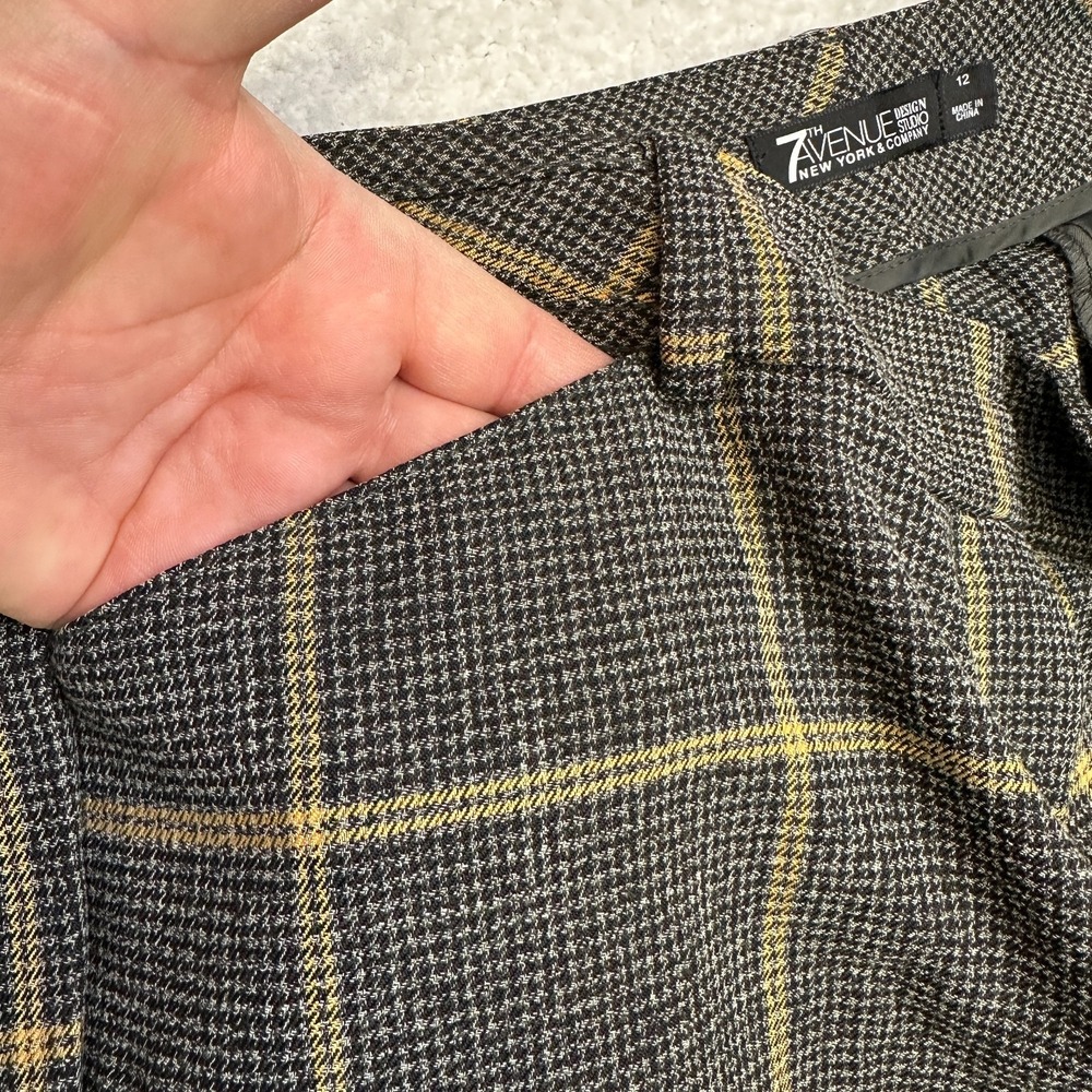 7th Avenue Design Studio Plaid Dress Pants Black‎ Gray Yellow Women's 12 - Picture 9 of 12